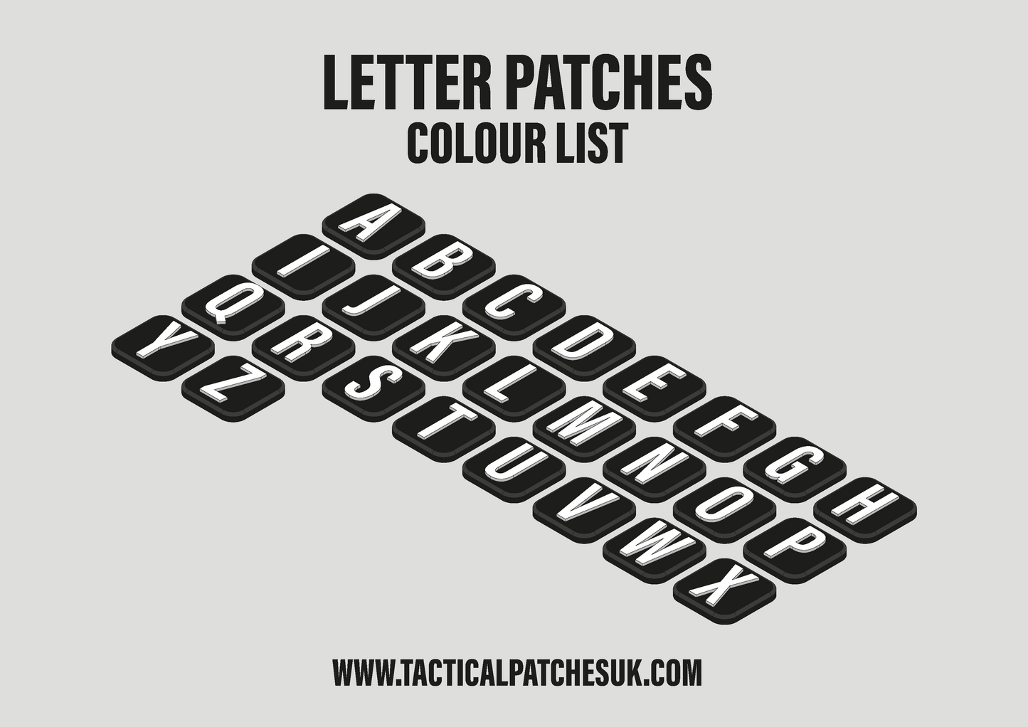 Letters 1x1 Velcro Patches - Black Background