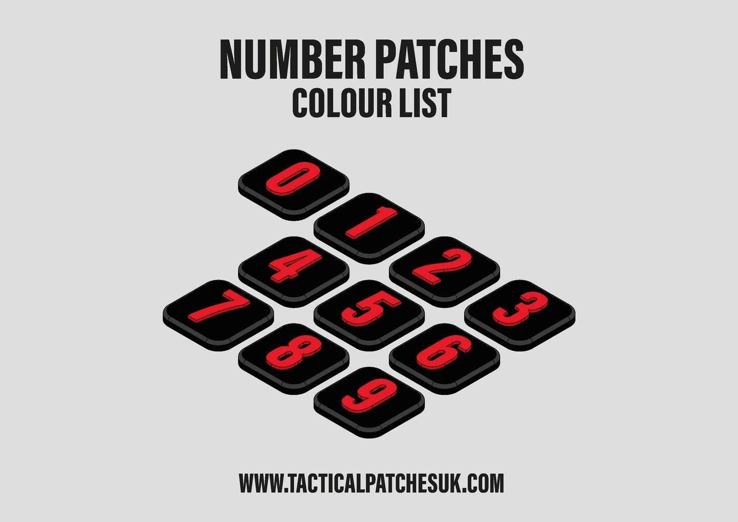 Numbers 1x1 Velcro Patches - Black Background