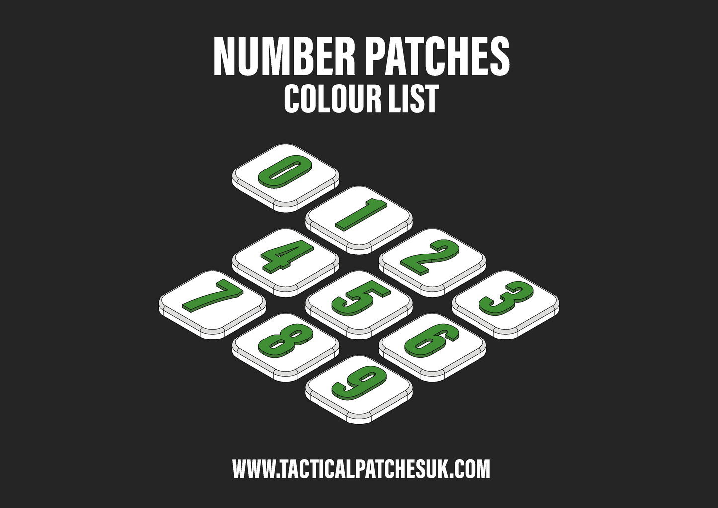 Numbers 1x1 Velcro Patches - White Background