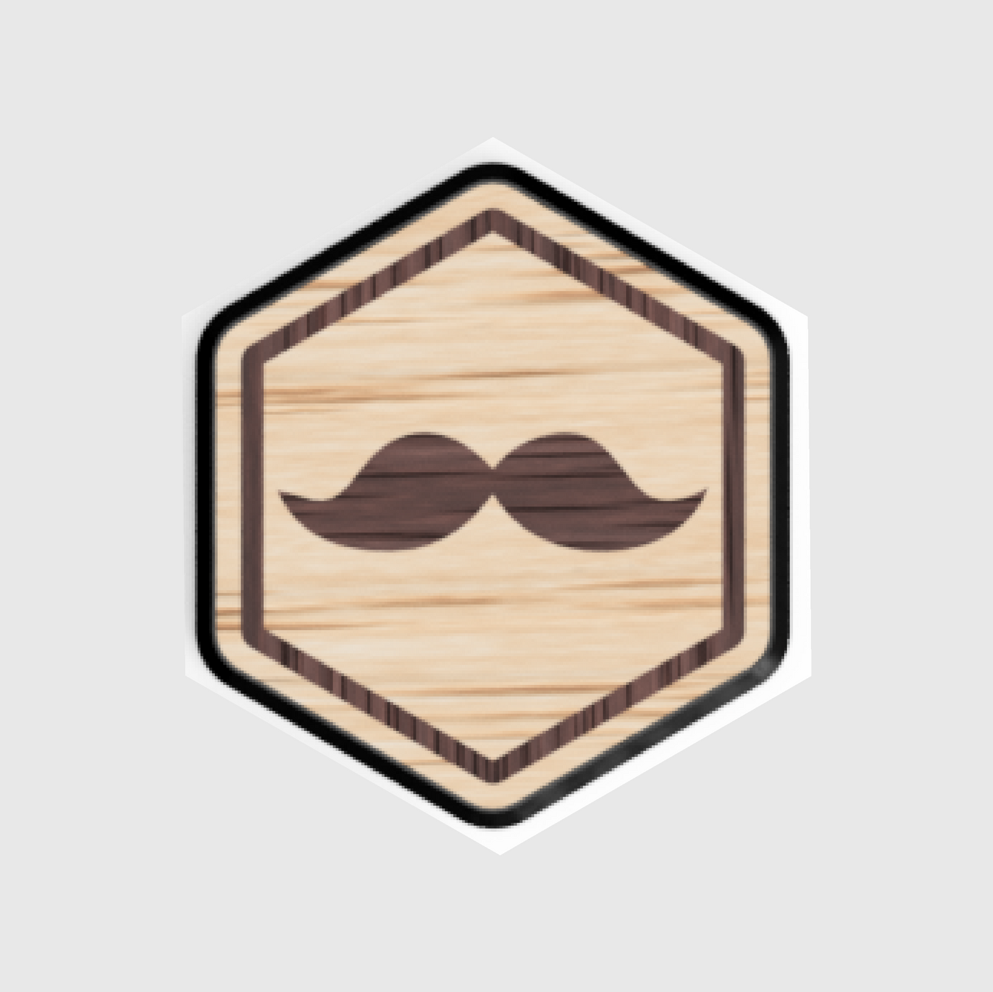 Moustache Wooden Hex Patch - Velcro